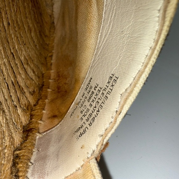 Tory Burch Espadrille Flats Canvas Beige Navy Tan Logo Size 7M - Picture 5 of 9